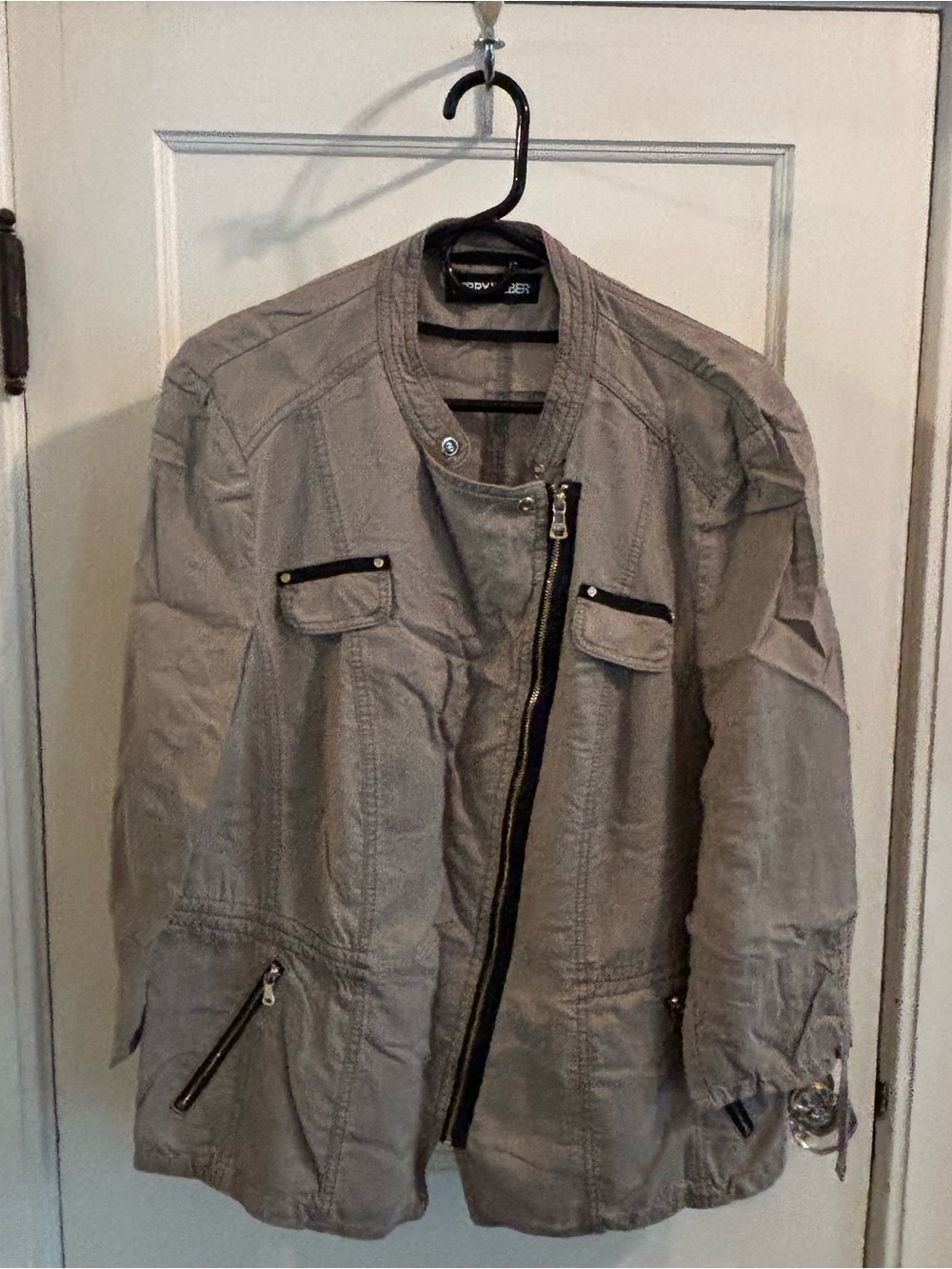 Gerry Weber Taupe Asymmetric Zip Shirt Jacket with Snap Collar